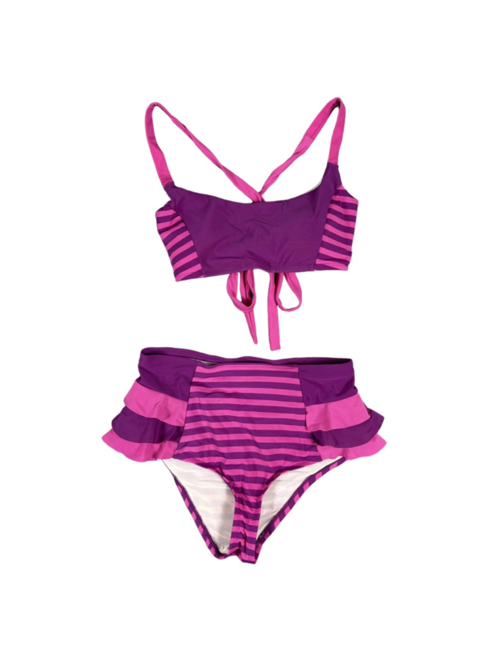 Disney Cheshire Cat Bikini Set M Y2K Fairycore Ruffle Swim Disneycore